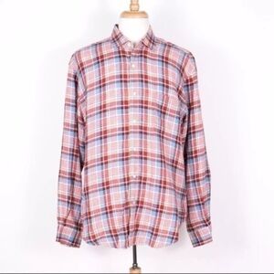 J. McLaughlin Linen Red/Blue Plaid Casual Button Up Shirt - SZ L